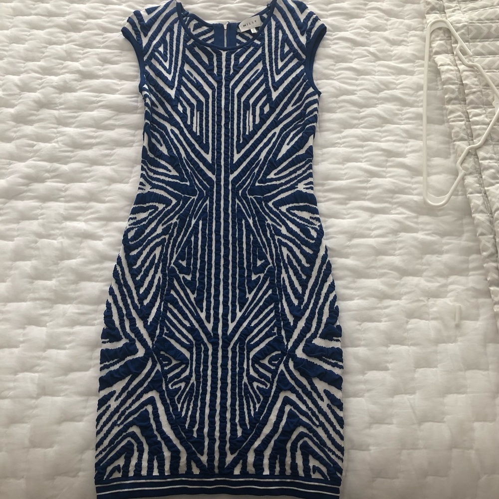 Milly blue & white geometric bodycon knit dress - Picture 5 of 5